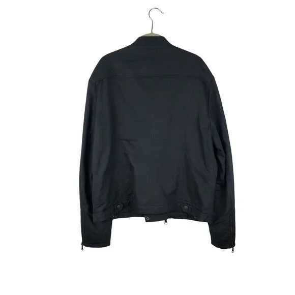 John Varvatos Collection Asymmetrical Moto Jacket Black Linen Cotton Size 54/L - Picture 2 of 11